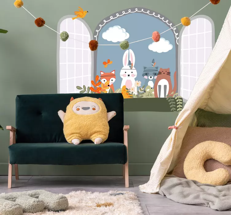 Vinilo infantil de ventana con animales - TenVinilo