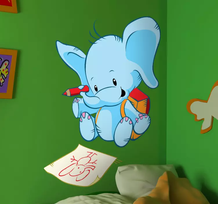 Vinilo infantil elefante estudiante - TenVinilo