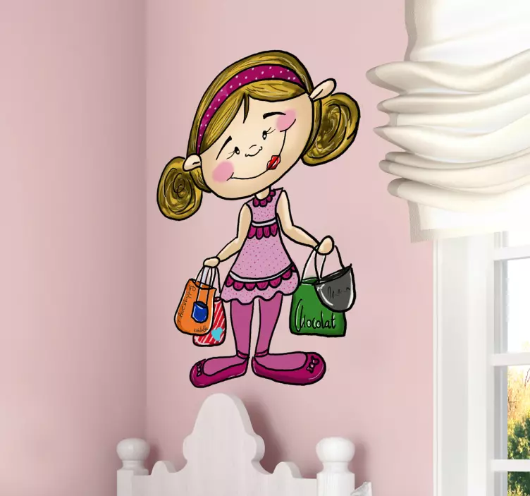 Vinilo infantil niña de compras - TenVinilo