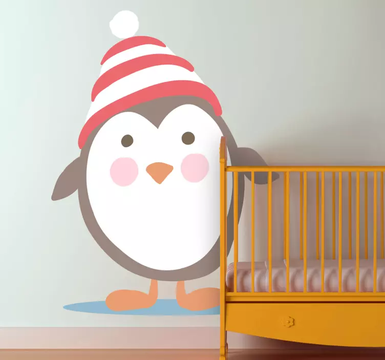 Vinilo infantil pingüino con gorro - TenVinilo