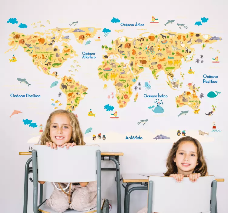 Vinilo mapa del mundo fauna - TenVinilo