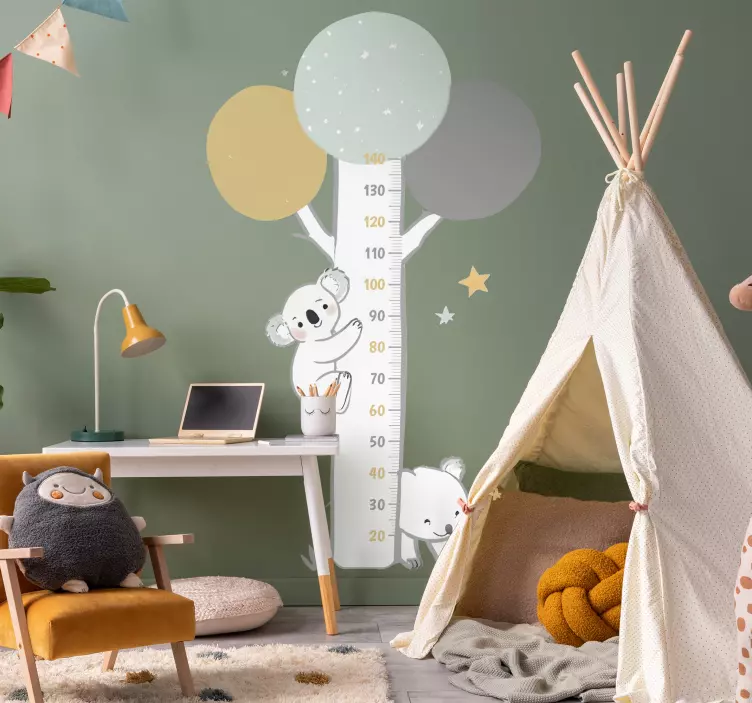 Vinilo medidor árbol pastel con animales - TenVinilo