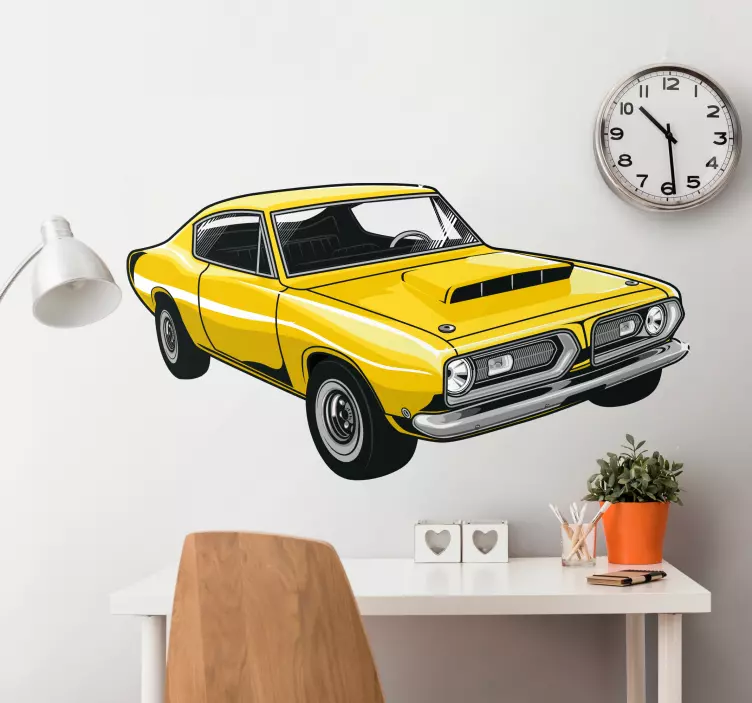 Vinilo diseño de coche amarillo vintage - TenVinilo