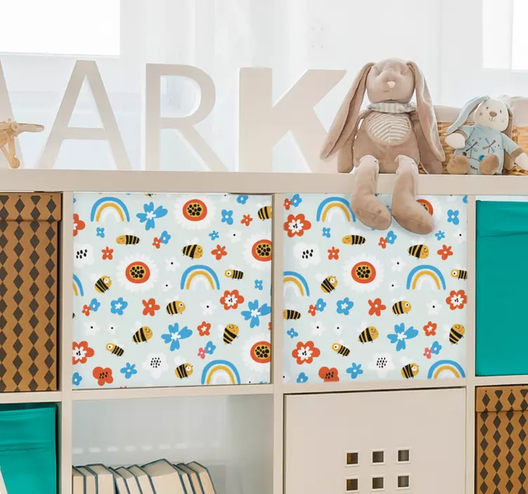 Vinilo para mueble Flores y abejas - TenVinilo