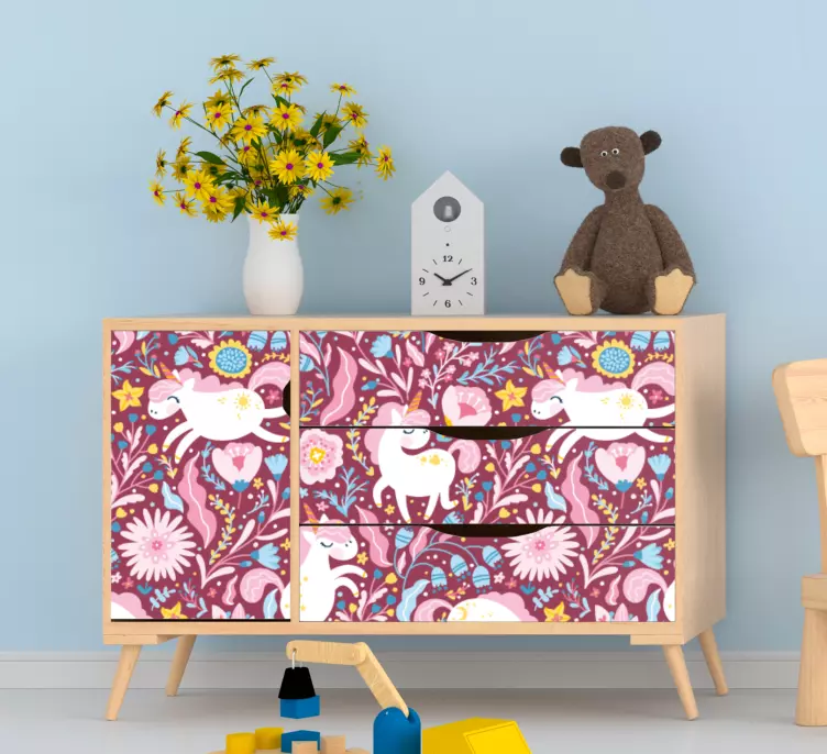 Vinilo para mueble Hermoso patrón animal unicornio - TenVinilo