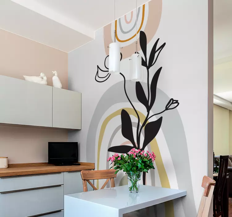 Vinilo para mueble Hojas minimalistas en florero - TenVinilo