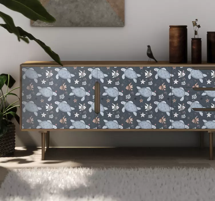 Vinilo para mueble tortugas peces bajo el mar - TenVinilo