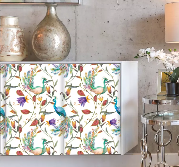 Vinilo para mueble patrón floral de pavo real - TenVinilo
