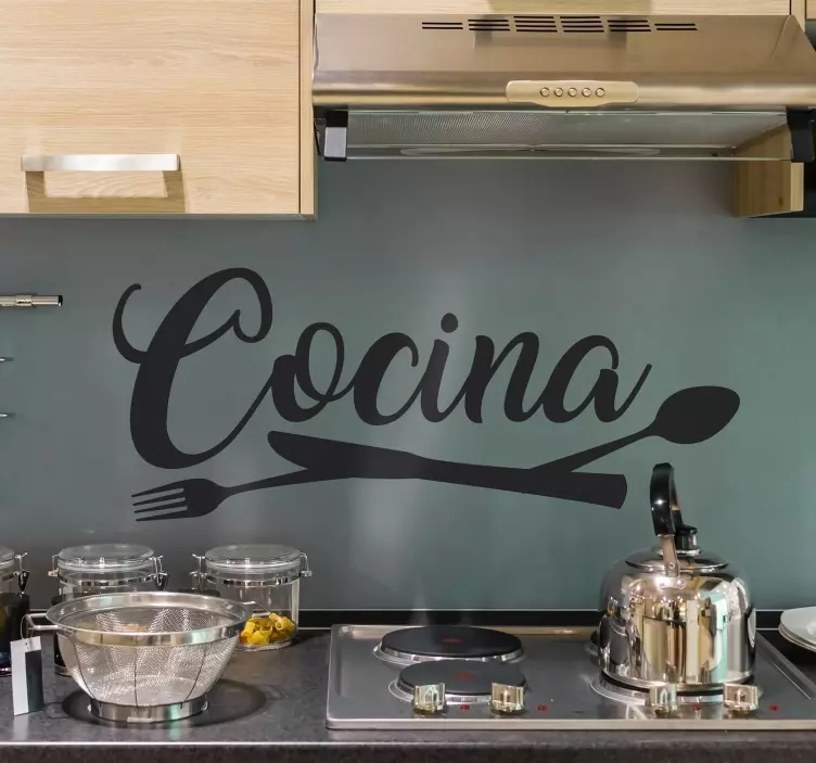 Vinilo cocina frase para pared con cubiertos - TenVinilo