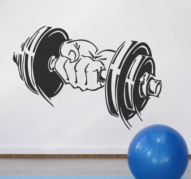 Vinilo gimnasio para pared mano con pesas  - TenVinilo