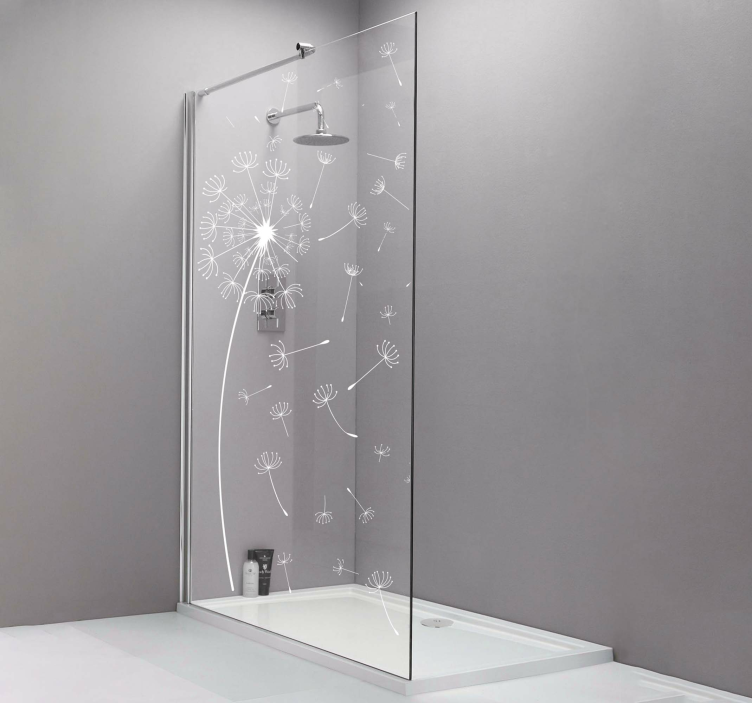 Vinilo mampara ducha Diente de león monocolor volando en el vient - TenVinilo