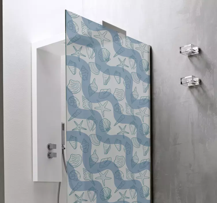 Vinilo mampara ducha Ducha de patrones de conchas marinas - TenVinilo