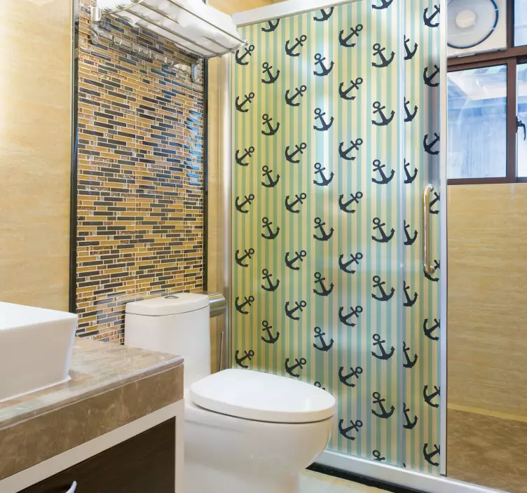 Vinilo mampara ducha Patrón de rayas verticales azul marino - TenVinilo