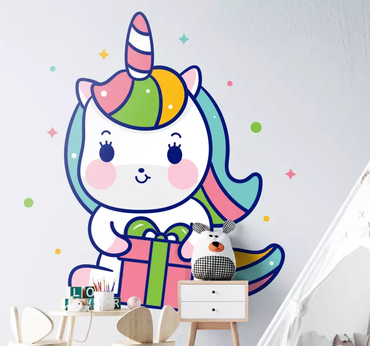 Vinilo infantil unicornio con caja de regalo - TenVinilo