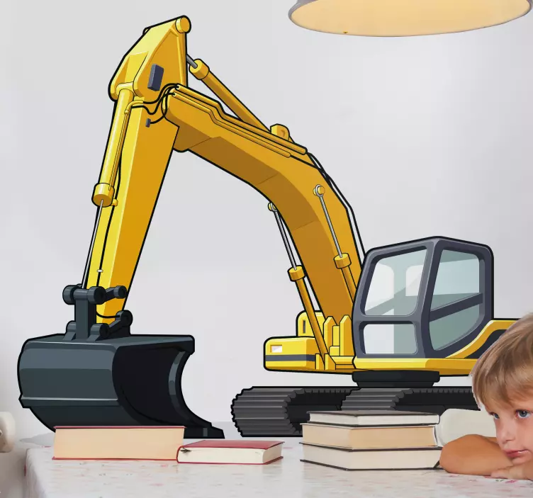 Vinilo infantil 3D tractor amarillo en acción - TenVinilo