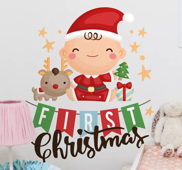 Vinilo infantil con reno de primera navidad - TenVinilo