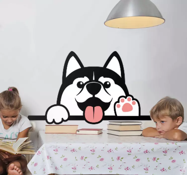 Vinilo infantil husky simpático saludando - TenVinilo