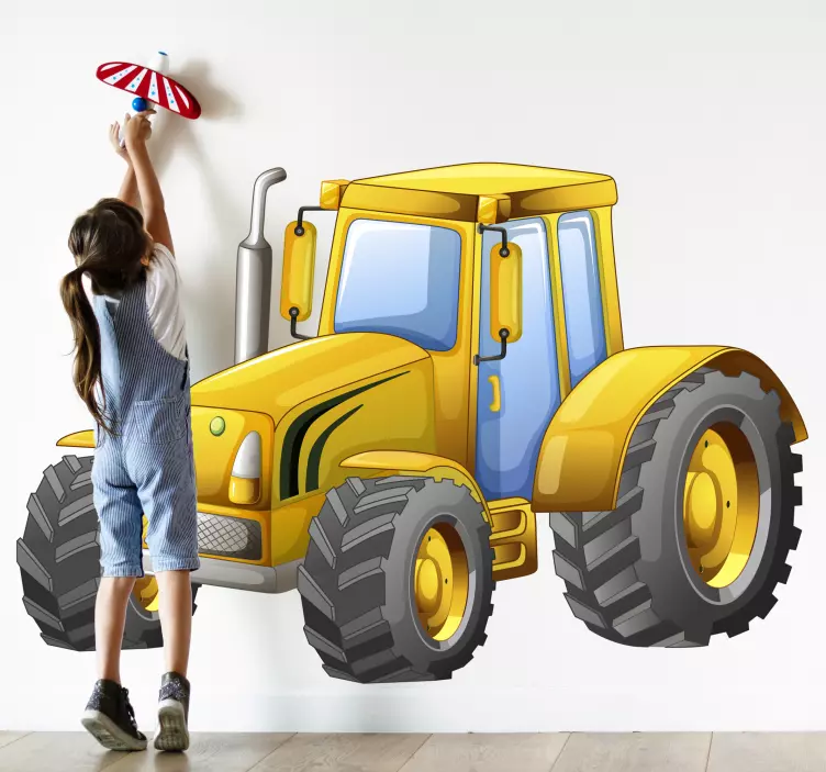 Vinilo infantil tractor realista amarillo - TenVinilo