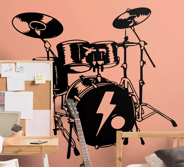 Vinilo pared Batterie sobre un fondo blanco - TenVinilo