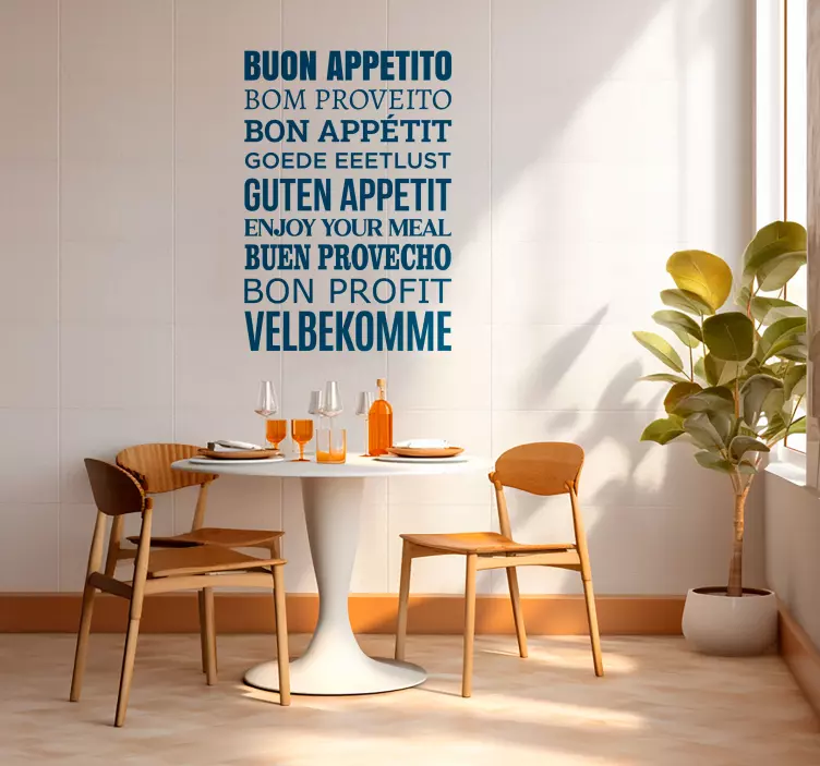 Vinilo pared Buen provecho multilingüe - TenVinilo