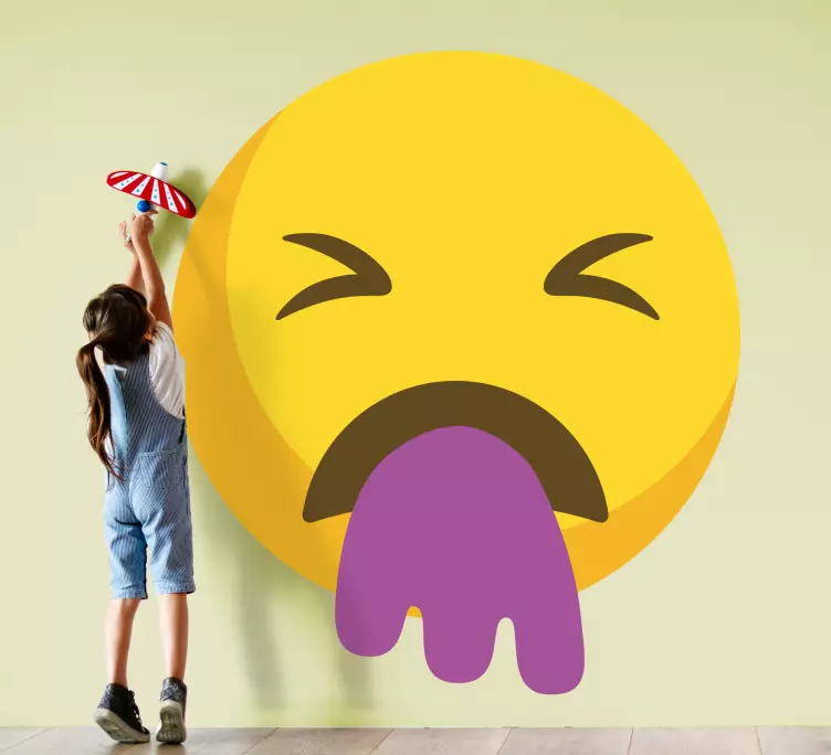 Vinilo pared Emoji que vomita morado - TenVinilo