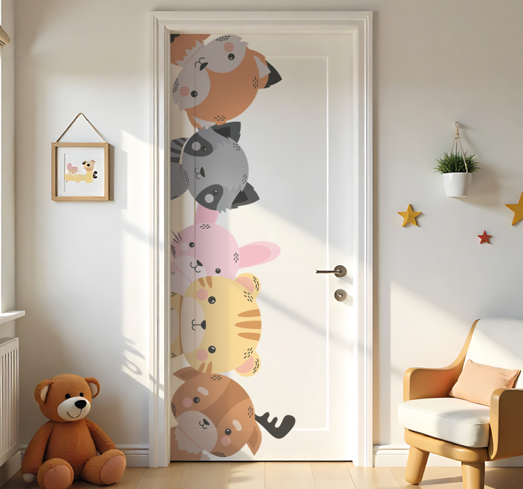 Vinilo para puerta animales del bosque para niños - TenVinilo