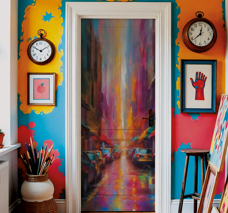 Vinilo para puerta arte callejero de la ciudad - TenVinilo