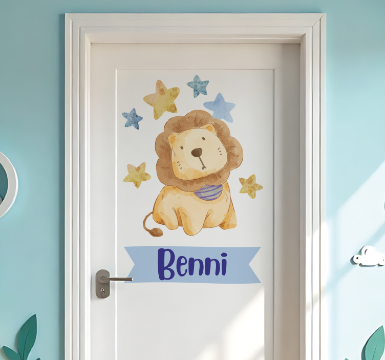 Vinilo para puerta león para habitación infantil - TenVinilo