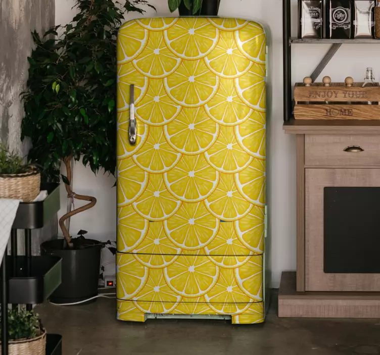 Vinilo para refrigerador concepto rodaja de limón - TenVinilo