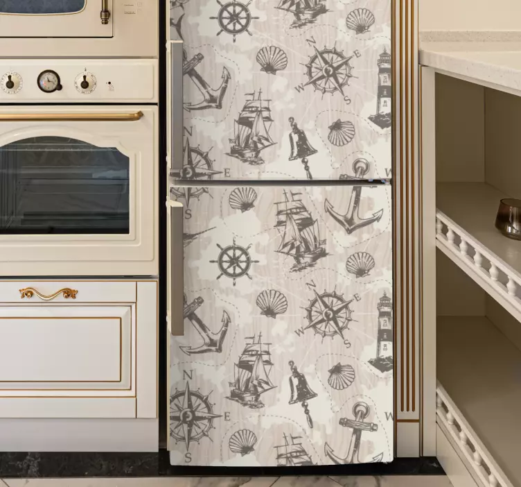 Vinilo para refrigerador diseño de temática náutica - TenVinilo