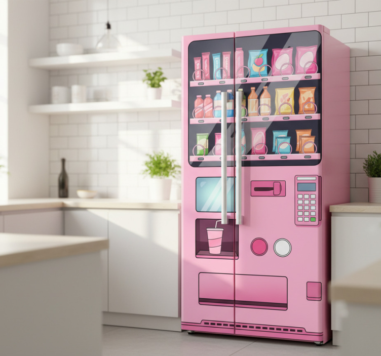 Vinilo para refrigerador máquina expendedora rosa - TenVinilo