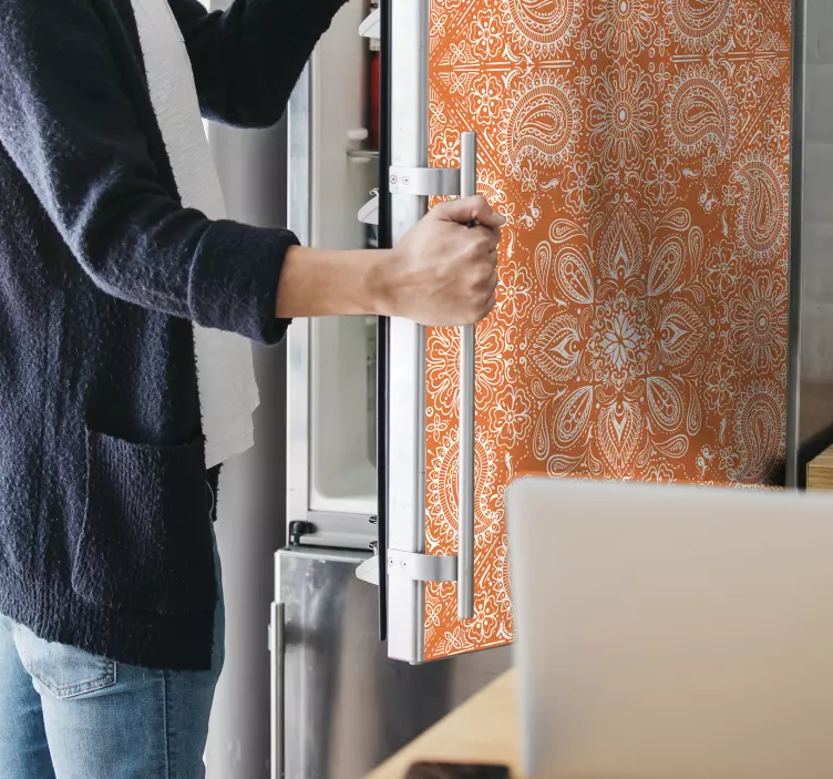 Vinilo para neveras patrón paisley naranja - TenVinilo