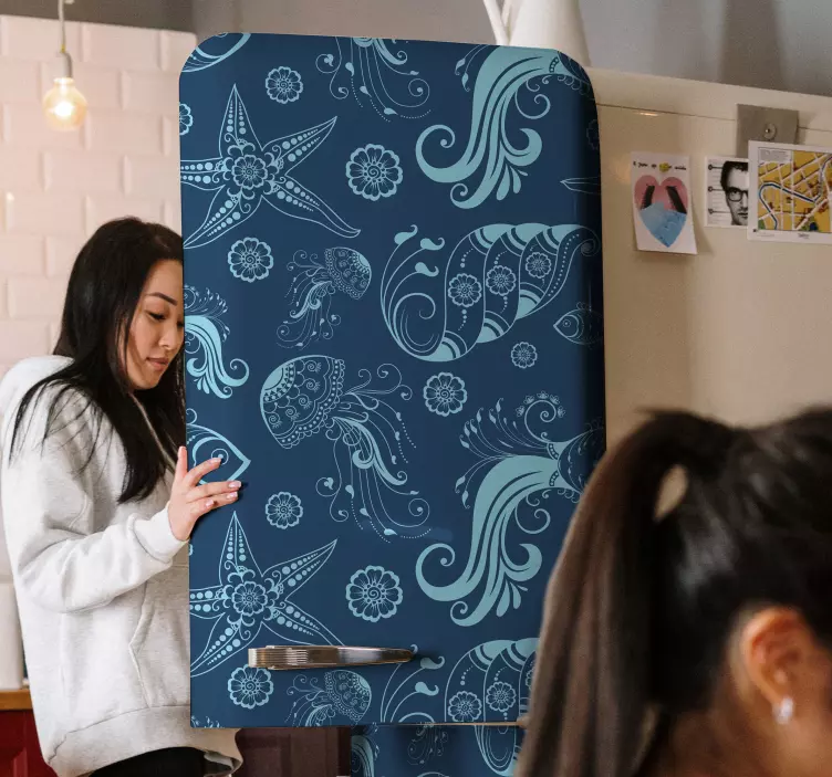 Vinilo para refrigerador vida marina oceánica - TenVinilo