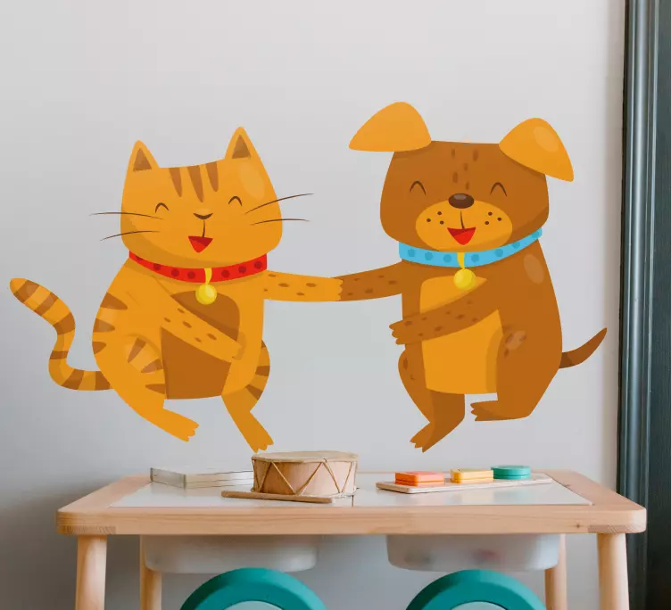 Vinilo decorativo animal Dos pequeños animales felices de dibujos - TenVinilo