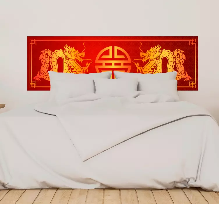 Vinilo cabecero cama rojo estilo oriental - TenVinilo