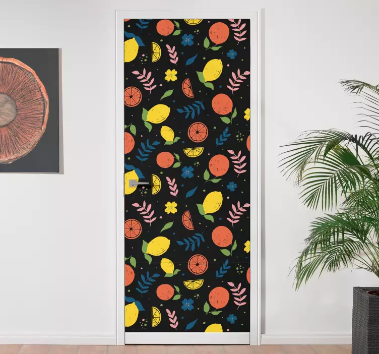 Vinilo para puerta Frutas cítricas con hojas - TenVinilo