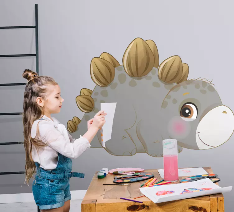 Vinilo para puerta Pequeño dinosaurio gris original - TenVinilo