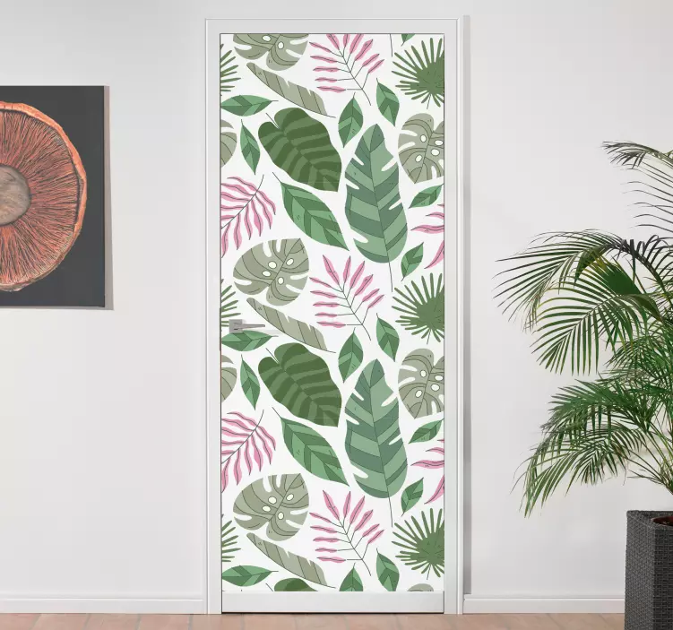 Vinilo para puerta Plantas de jardín minimalista tropical - TenVinilo
