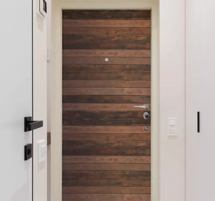 Vinilo para puerta Tablones horizontales marrones - TenVinilo