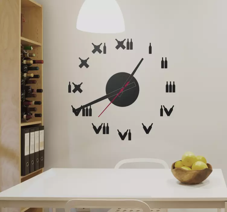 Reloj adhesivo pared botellas de vino - TenVinilo