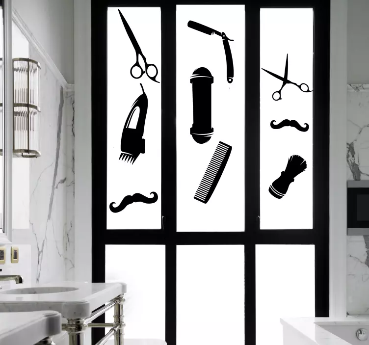 Vinilo decorativo ventana de iconos peluquería - TenVinilo