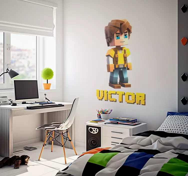 Pegatina videojuego niño bloque - TenVinilo