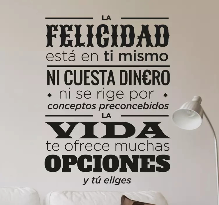 Vinilo para pared living de texto sobre la felicidad - TenVinilo