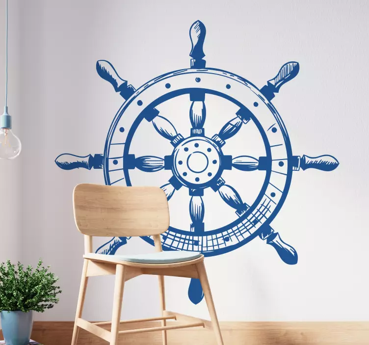 Vinilos marineros ilustración timón - TenVinilo