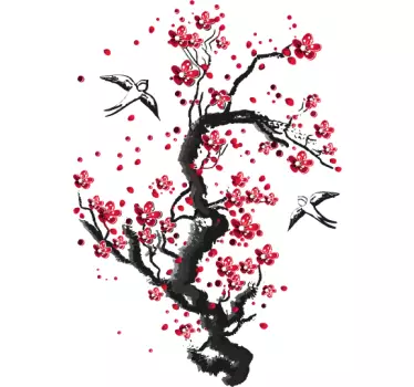 Árbol en vinilo de cerezo florecido con pájaro - TenVinilo