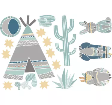 Vinilo para casa tipi y animales indios - TenVinilo