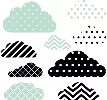 Pack 9 vinilos pared de nubes nórdicas con rayas - TenVinilo