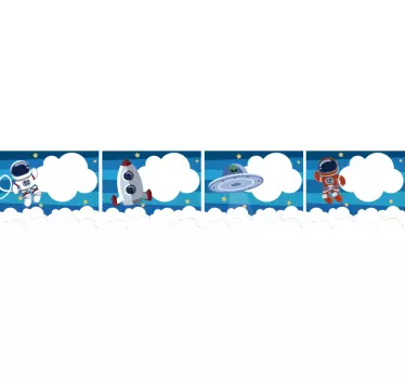 Cenefa decorativa infantil cohetes y astronauta - TenVinilo