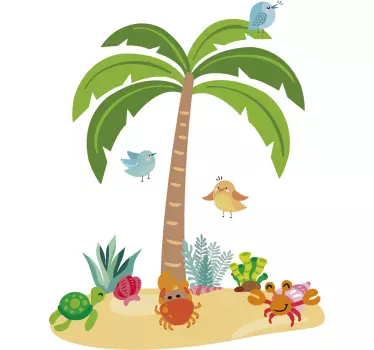 Vinilo infantil palmera y animales marinos - TenVinilo