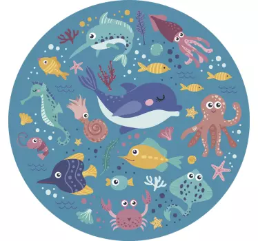 Vinilo para niños animales marinos en círculo - TenVinilo